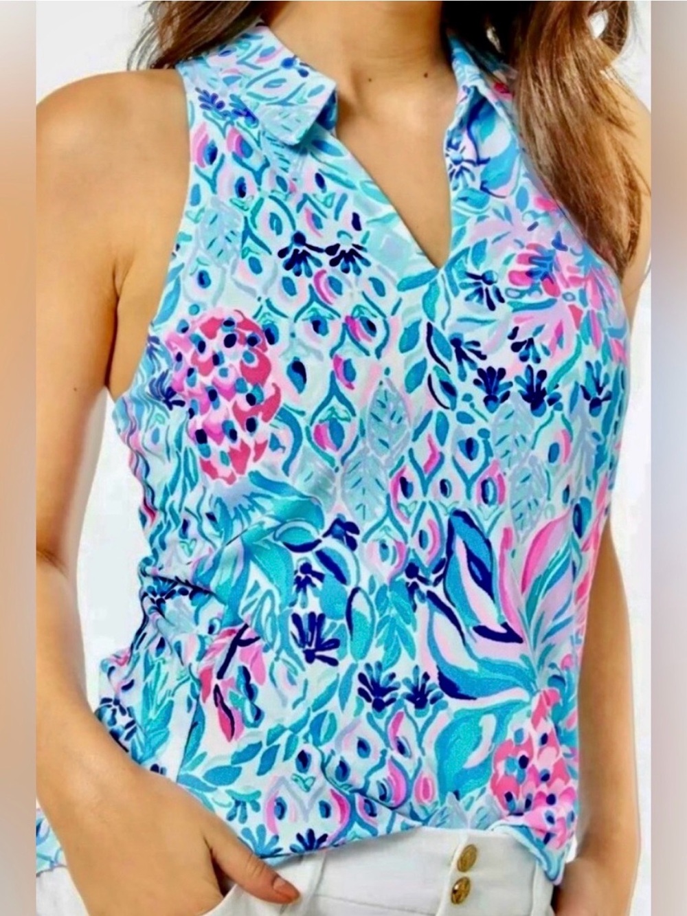Lilly Pulitzer Luxletic Lakelyn Bra Polo Top Zanzibar Blue Party Princess